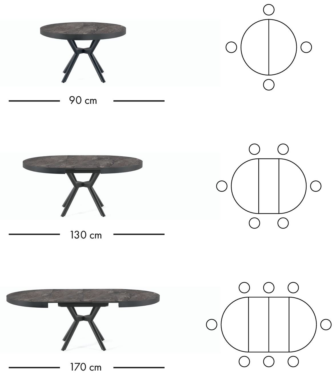 Capi extendable dining table 90–170 cm