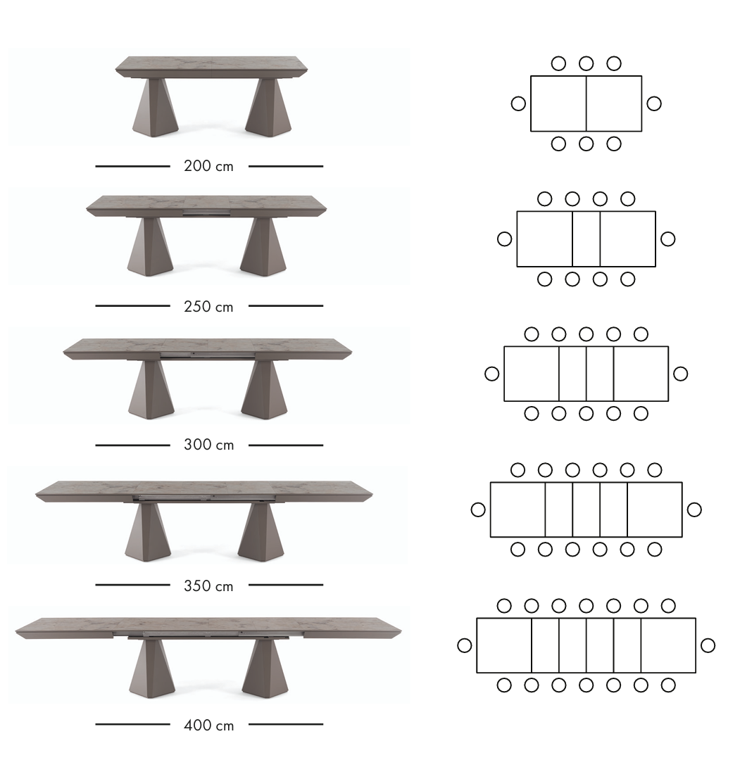 Diamond extendable dining table 200–400 cm