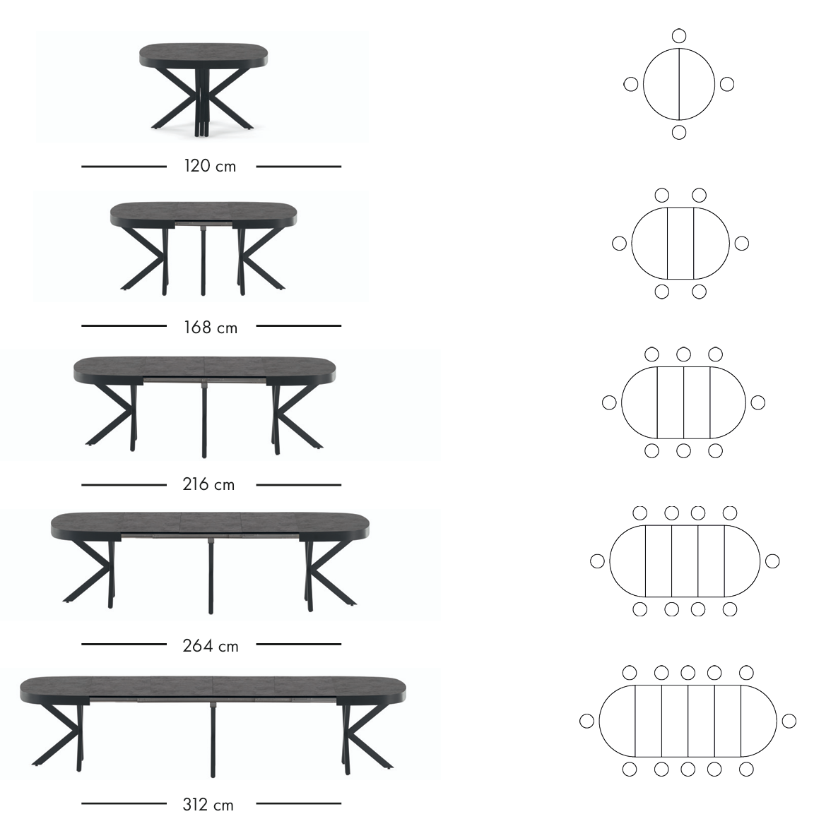 Golf extendable dining table 120–312 cm