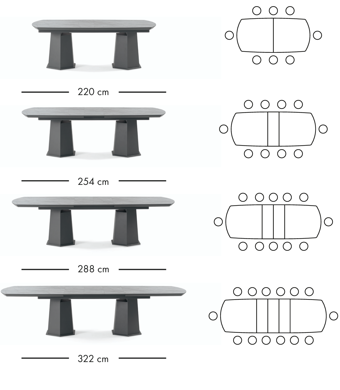 Limuzin extendable dining table 220–322 cm
