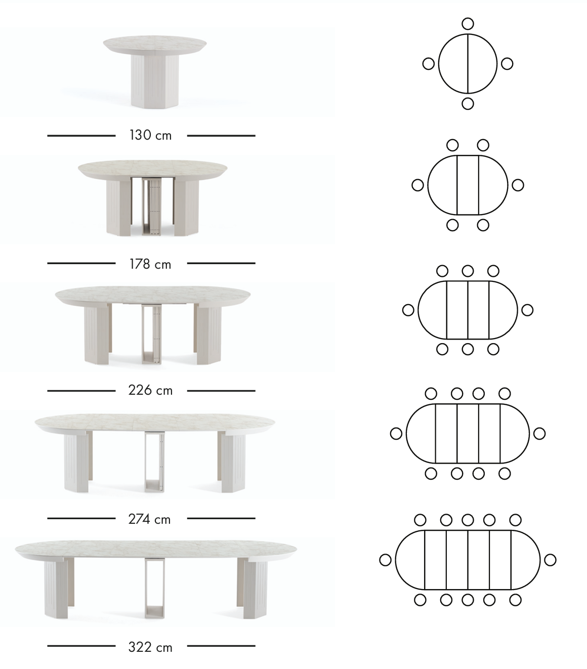 Master extendable dining table 130–322 cm