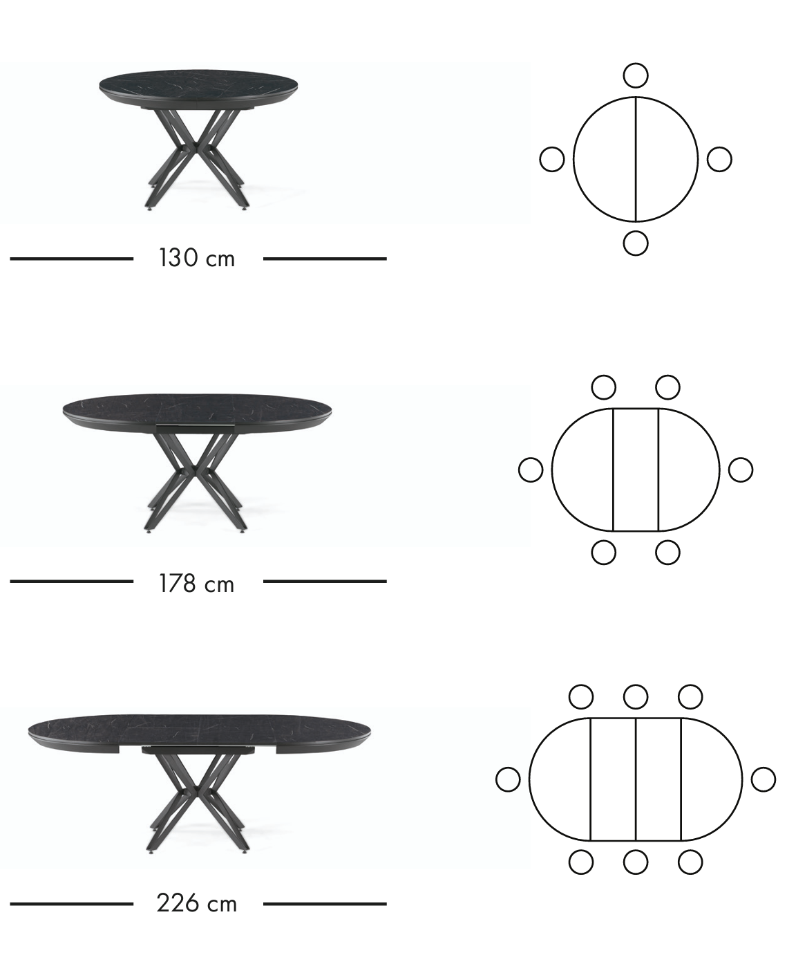 Pacific extending dining table 130–226 cm