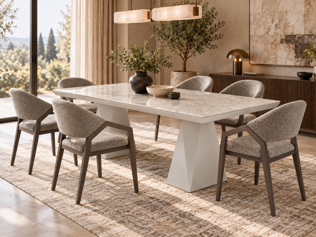 Diamond matgrupp – utdragbart matbord + 6 Diamond stolar