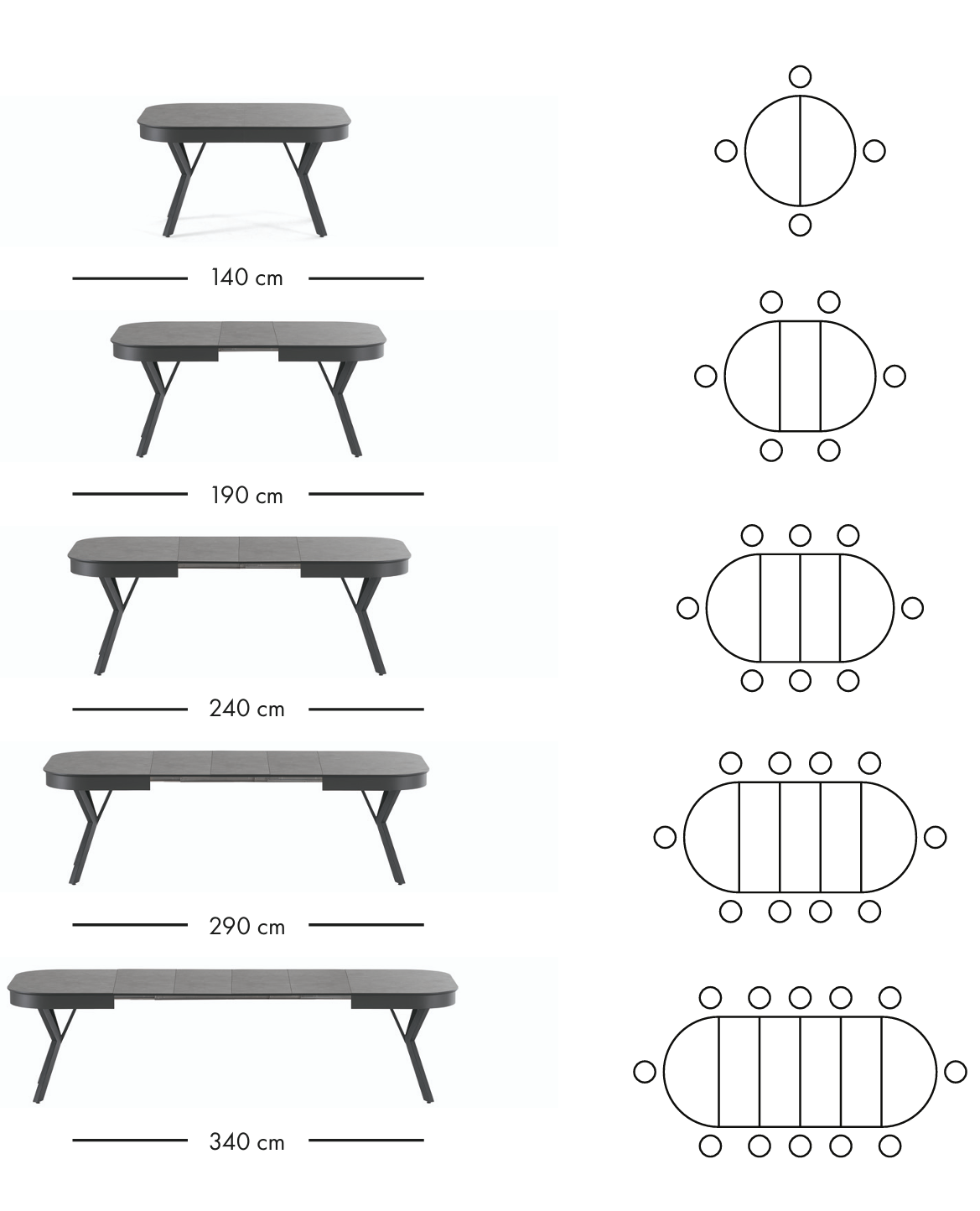 Parma extendable dining table 140–340 cm