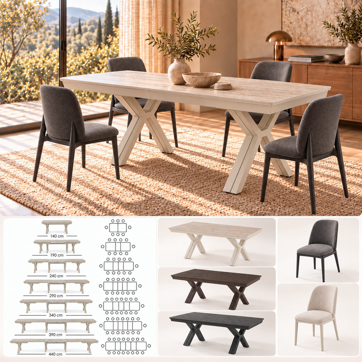 Matgrupp Petra 140-440 cm + 4 x Genova