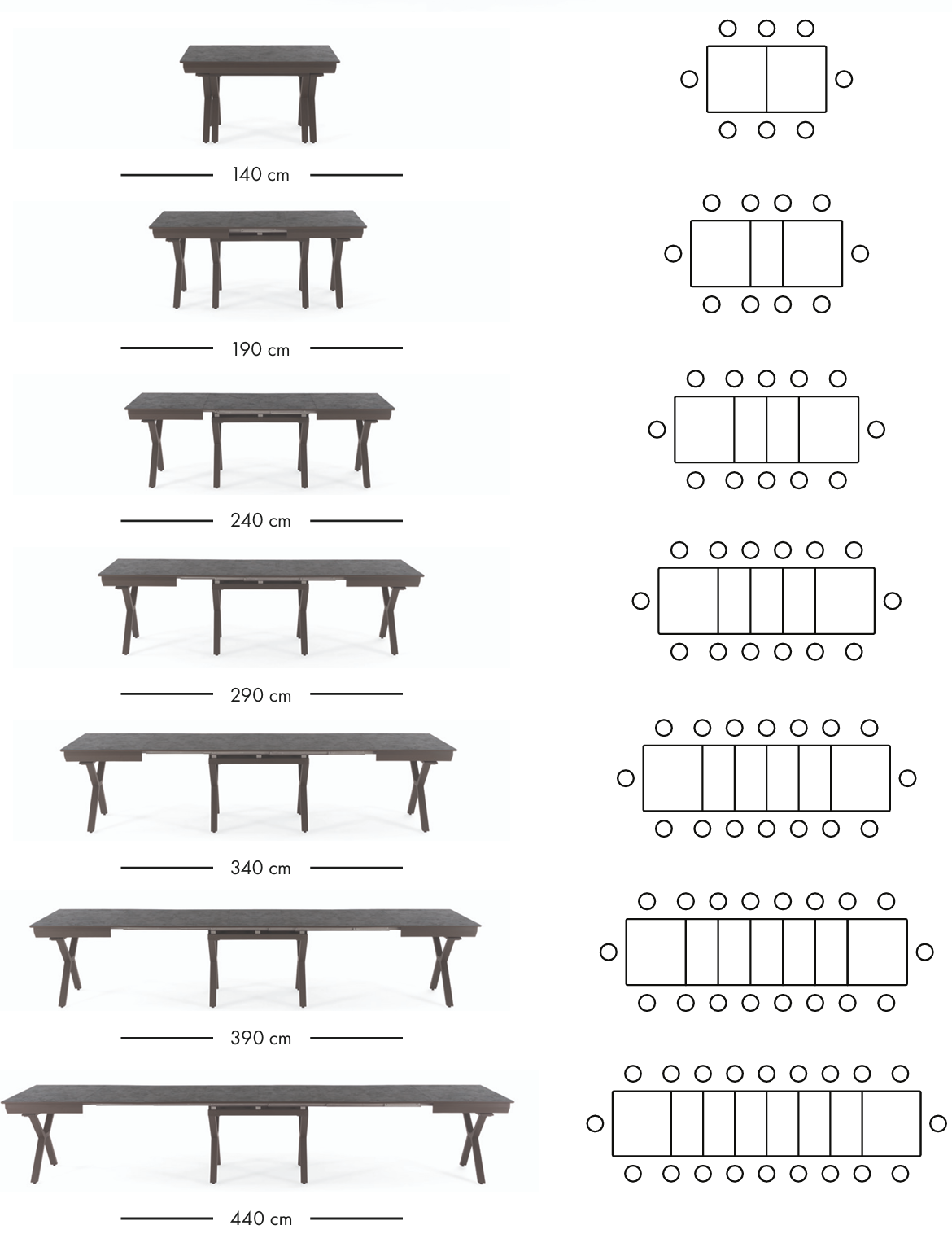Petra extendable dining table 140–440 cm