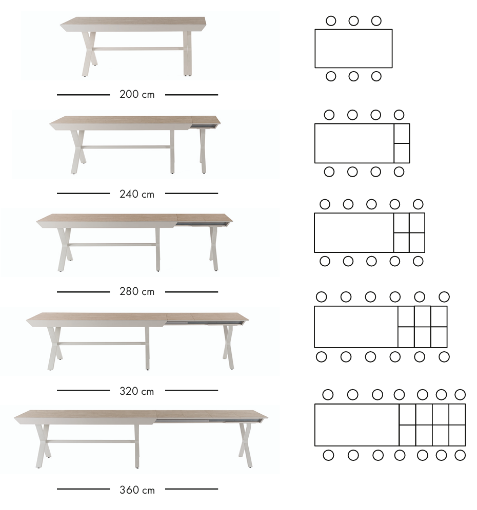 Reel extendable dining table 200–360 cm