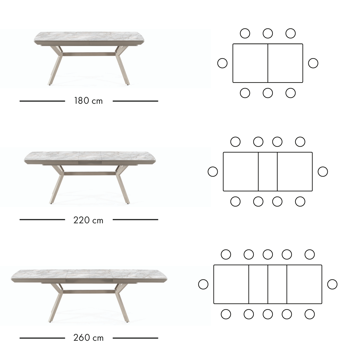 Titanium extendable dining table 180–260 cm
