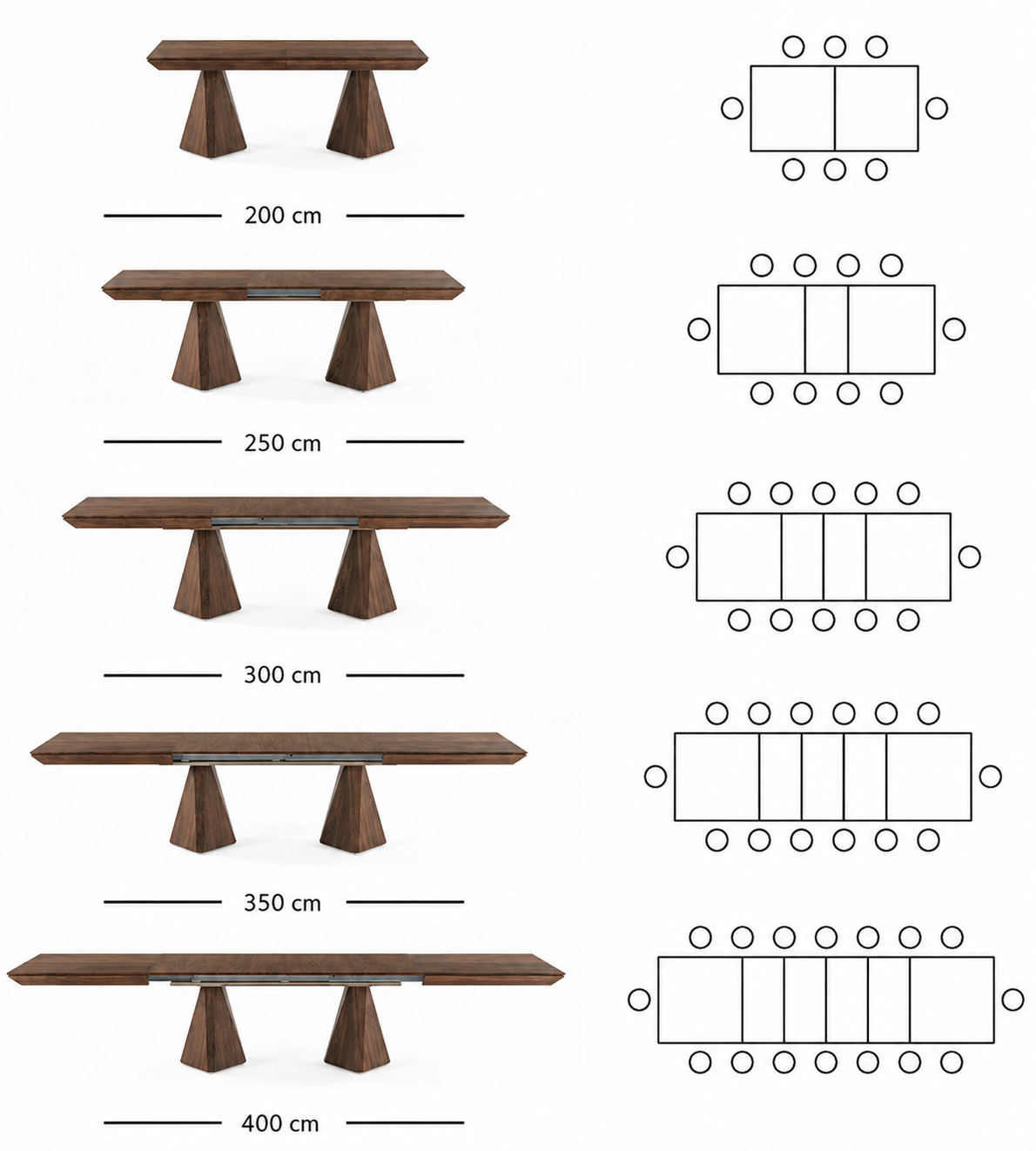 Diamond extendable dining table 200–400 cm – American walnut