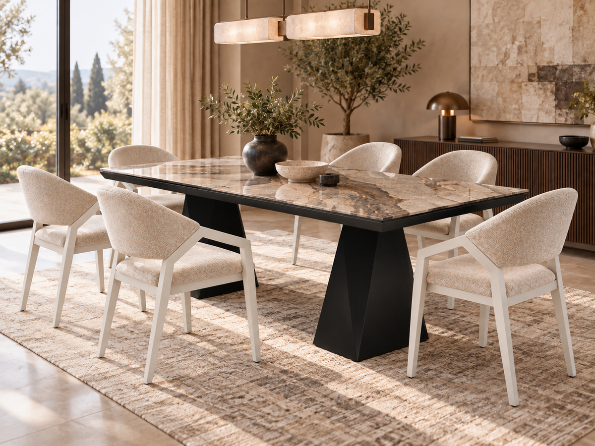 Diamond matgrupp – utdragbart matbord + 6 Diamond stolar